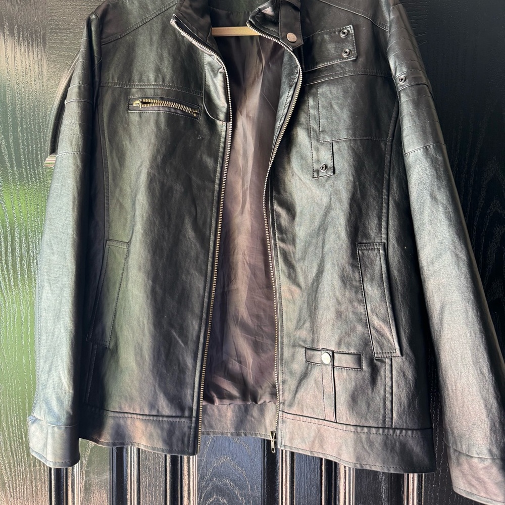 Aowofs Men's Black faux Leather Jacket